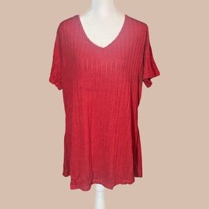 Plus Size Ribbed Split T-Shirt, Casual V Neck Short Sleeve T-Shirt, Women's